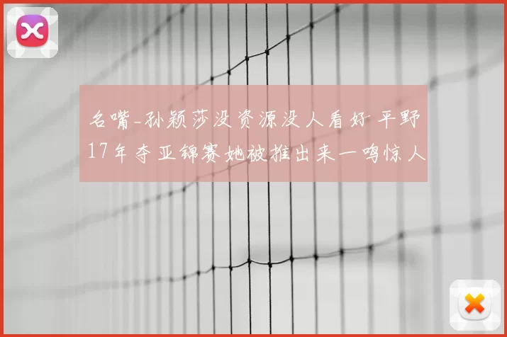 名嘴_孙颖莎没资源没人看好 平野17年夺亚锦赛她被推出来一鸣惊人